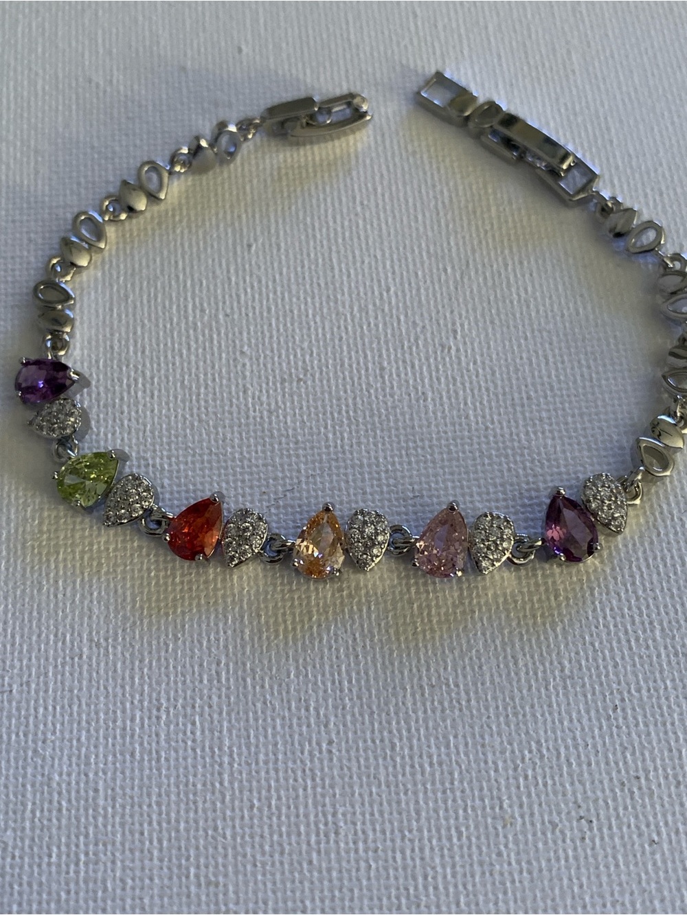 Silver Multicolor Teardrop CZ Tennis Bracelet